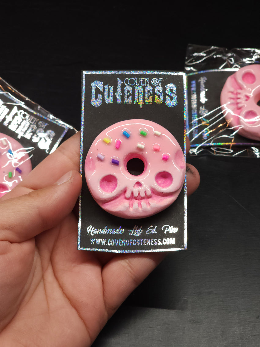 Pink Sprinkles Donut Skull Pin