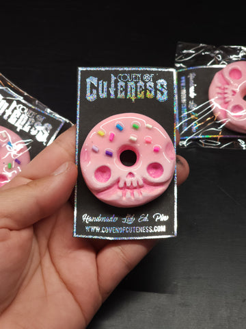 Pink Sprinkles Donut Skull Pin